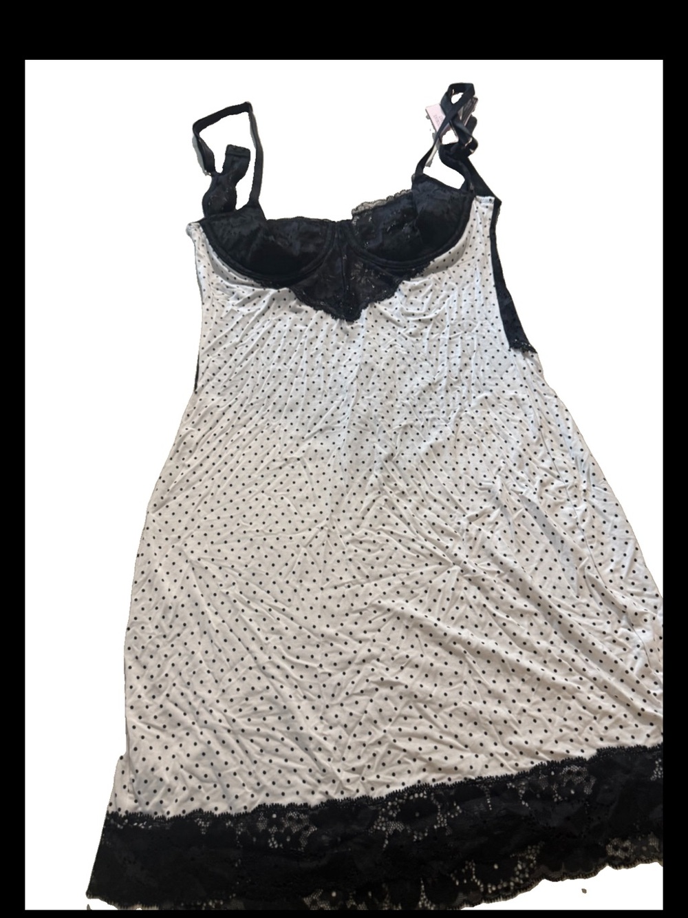 Victoria's Secret Modal & Lace Mini Polka Dot White Slip Gown